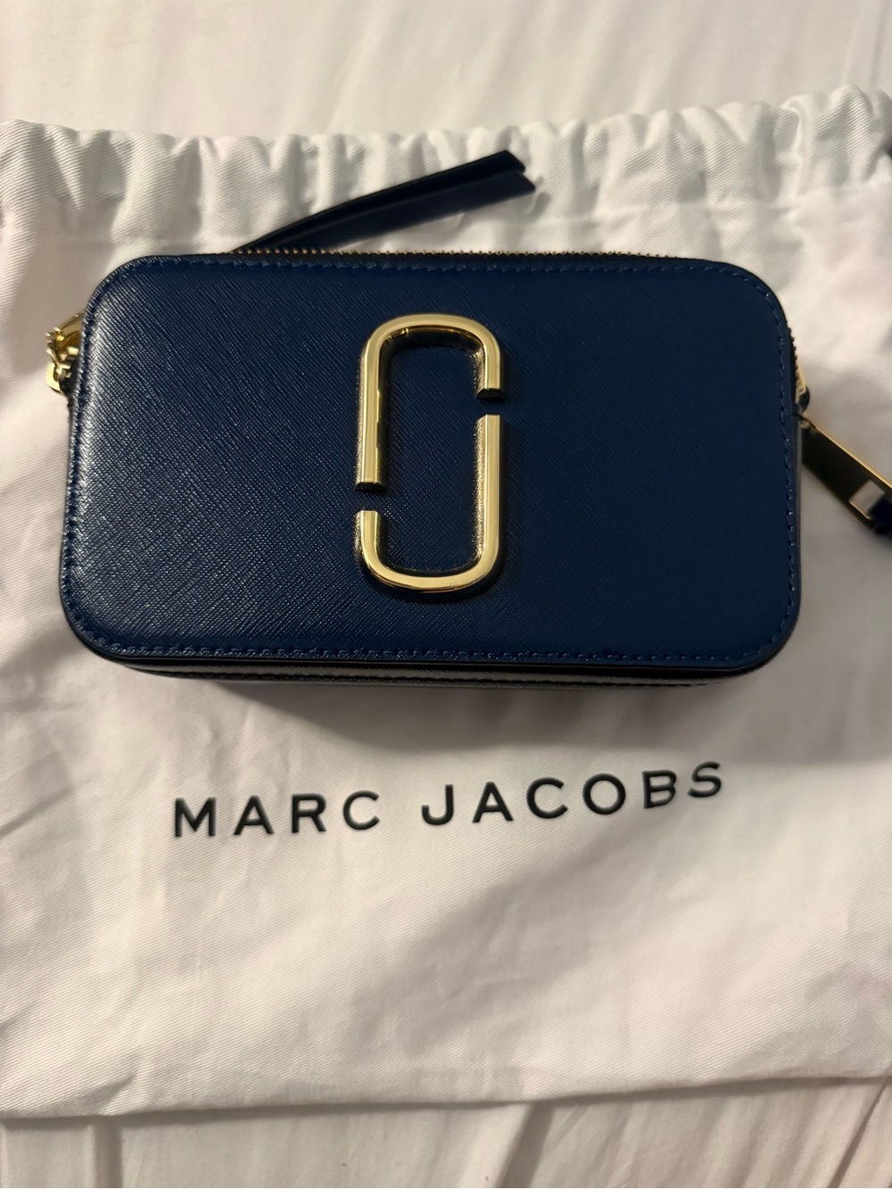 Marc Jacobs Navy Crossbody Camera Bag with Gold Logo